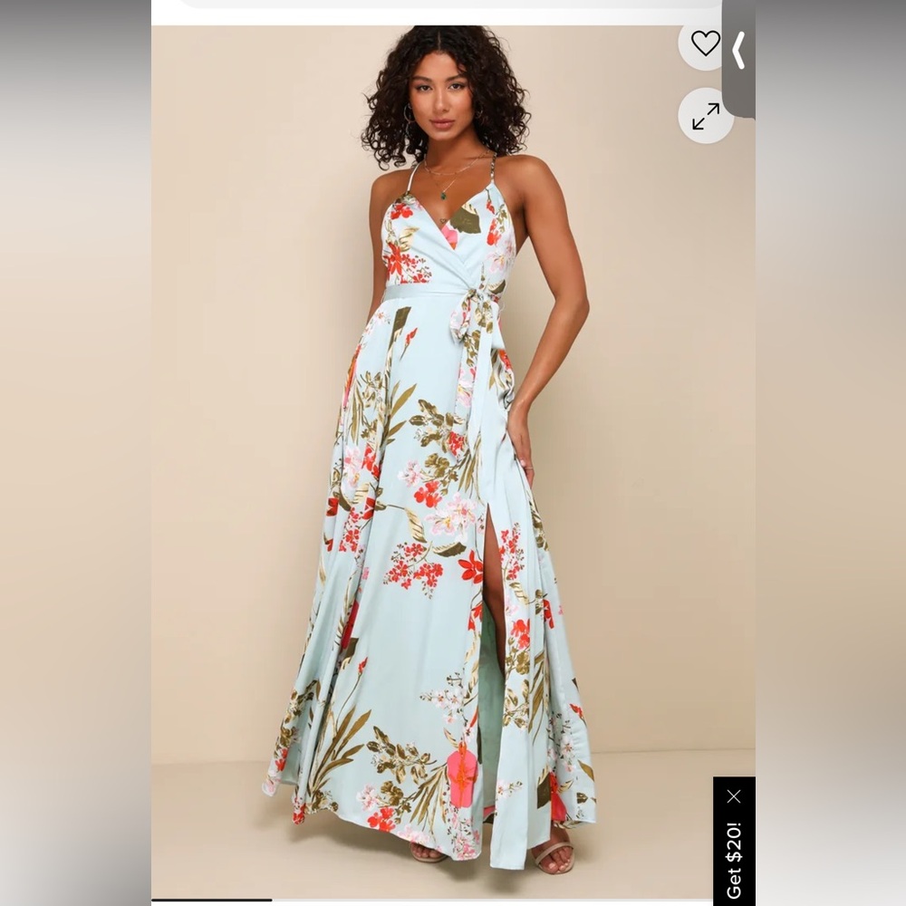Lulu’s Still the One Sage Green Floral Print Satin Maxi Dress